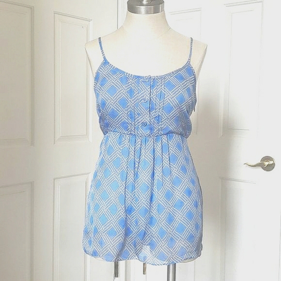 Vintage MILLY Silk Babydoll Blouse Camisole Top Periwinkle Blue White - Picture 1 of 10